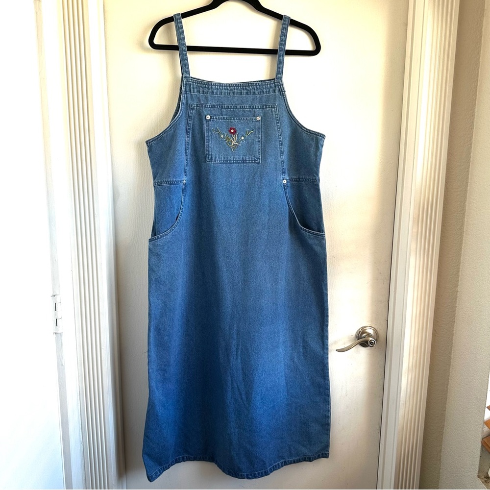 Vintage Denim&Co Classic Blue Denim Maxi Embroidered Jumper Dress Size L